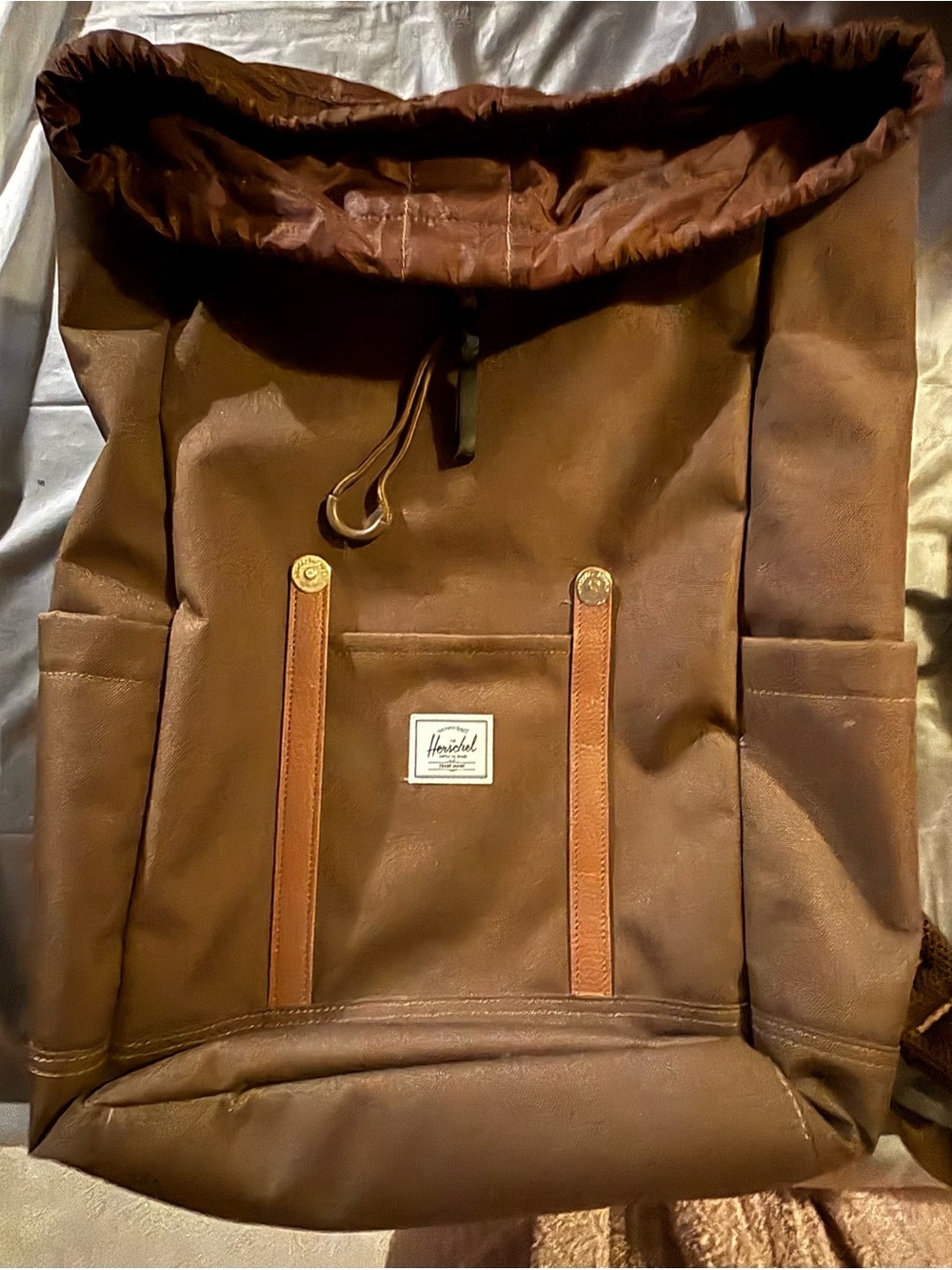 Herschel Supply Company Brown Canvas Roll-Top Backpack with Tan Straps - Picture 3 of 6